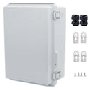 Junction Box 280x190, MVO IP67 Waterproof ABS Plastic Electrical Enclosure with Stainless Steel Latch, Hinged Cover Electric Box with Mounting Plate, Wall Brackets & Cable Glands 280x190x130mm