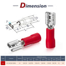 65-4525C .100 pk 250 FEMALE TAB 22-18 1/4" Female Spade Connector Quick Disconnect Semi-Insulated PVC - Red - 18 19 20 21 22 awg Gauge Wire Crimp 6.3mm Terminal 6.3 x 0.8 mm
