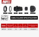 GLANDS-1/2 1/2'' NPT Cable Gland WP Adj 6-12mm/0.24-0.47inch