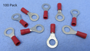 (65-1527C) 1/4" Stud Red Vinyl Insulated Ring Terminals for 22-18AWG Wire ~ 100 Pack
