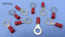 (65-1527) 1/4" Stud Red Vinyl Insulated Ring Terminals for 22-18AWG Wire ~ 100 Pack