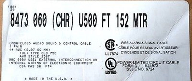 25' Belden 8473 2 Conductor 14 Gauge High-Conductivity Unshielded Cable 2C 14AWG