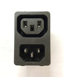 Snap-Fit, Panel-mount IEC Outlet for two 60320-2-2/F Connectors, 2.8 mm solder tabs ACM-22F-NS-LC