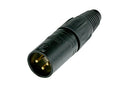 NC3MX-B, Neutrik 3 Pin XLR BLACK Male Connector with Gold Plated Contacts