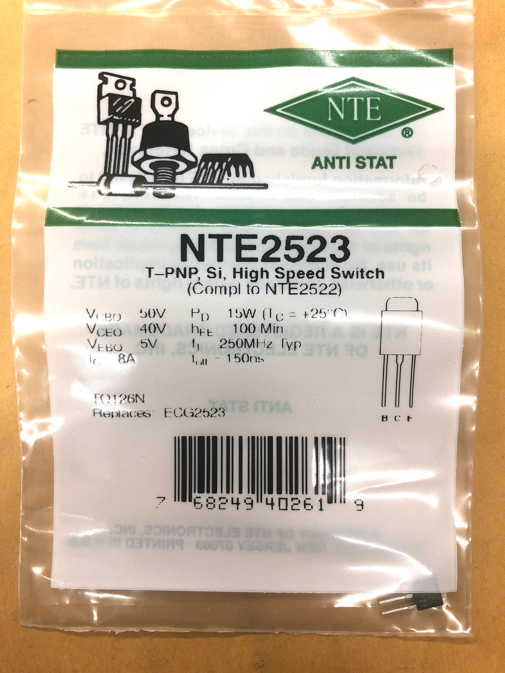 thumbnail image 2 of NTE2344 T-PNP SI Darlington Transistor – Authorized NTE Distributor, New 2 of 5