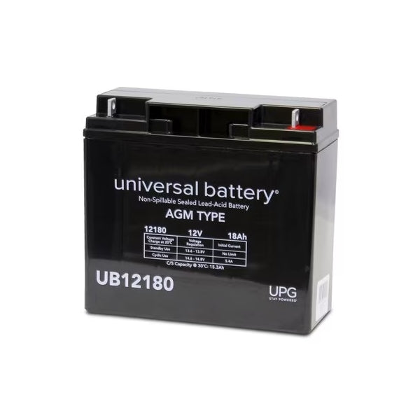 UPG UB12180 T4, 12V @ 18AH Sealed Lead Acid (SLA) Battery w/Nut & Bolt Terminals