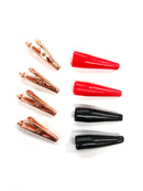2 Pair Mueller BU-30C Copper Mini Alligator Clips w/ Red & Black Boots 010005