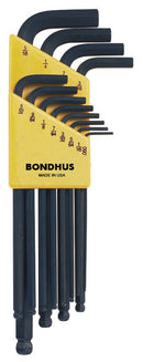 10936, Bondhus 12 Piece Standard Set, Hex End Balldriver L-Keys ~ 0.050 to 5/16"