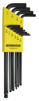 10938, Bondhus 10 Piece Standard Set, Hex End Balldriver L-Keys ~ 1/16" to 1/4"