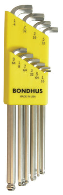 16738, Bondhus 10 Piece Stubby Set, Hex End Balldriver L-Keys ~ 1/16" to 1/4"