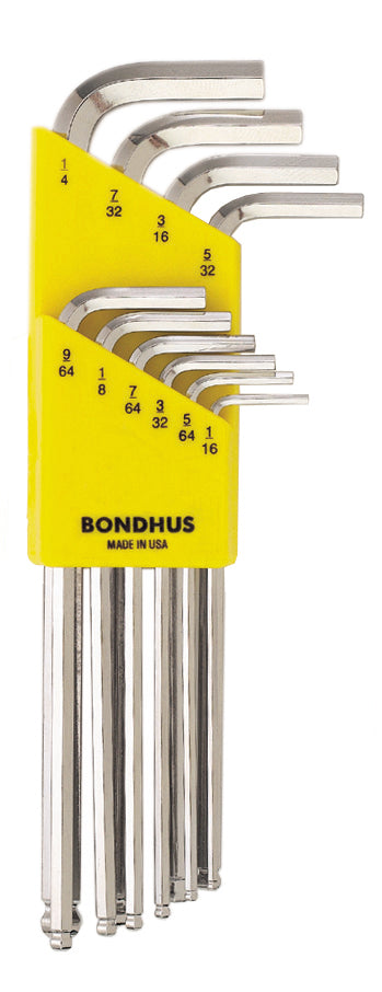Bondhus 16938, 10 Piece Standard Set, Hex End Balldriver L-Keys ~ 1/16" to 1/4"