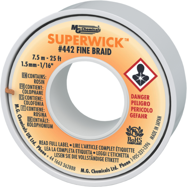 MG Chemicals Desoldering Braid #3 Fine Braid Super Wick for Lead Free MG Chemicals Desoldering Braid #3 Fine Braid Super Wick for Lead Free