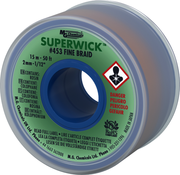 MG Chemicals 453 (#3) 50 Foot Length of 0.080" (2.0mm) Width Fine Braid Solder Wick