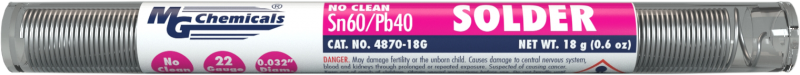 MG Chemicals 4870-18G, 18 gram (0.6 oz.) Pocket Pack of Sn60/Pb40, (22ga) .032'' Diameter No Clean Flux Core Solder