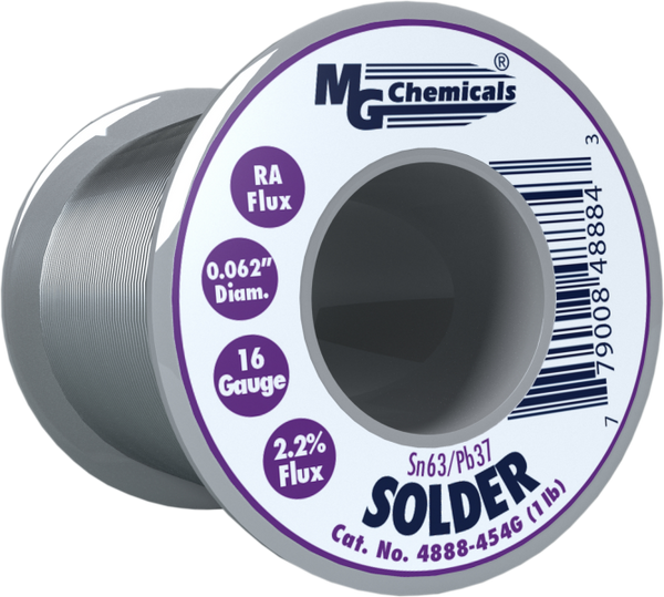 MG Chemicals 4888-454G, 454 gram (1.0 lb.) Roll of Sn63/Pb37, (16ga) .062'' Diameter Rosin Flux Core Solder