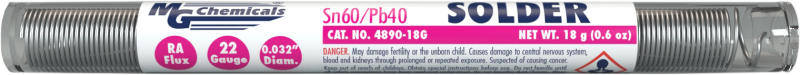 MG Chemicals 4890-18G Pocket Pack of Sn60/Pb40 (21ga) 0.032'' Rosin Flux Solder