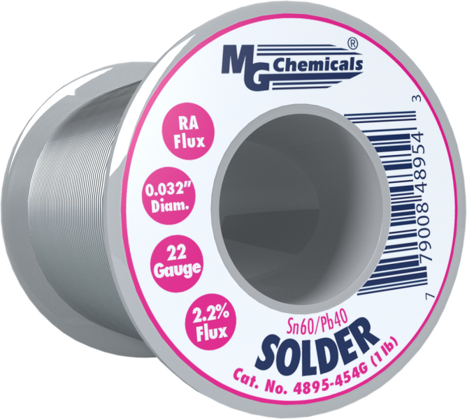 MG Chemicals 4895-454G, 454 gram (1.0 lb.) Roll of Sn60/Pb40, (22ga) .032'' Diameter Rosin Flux Core Solder