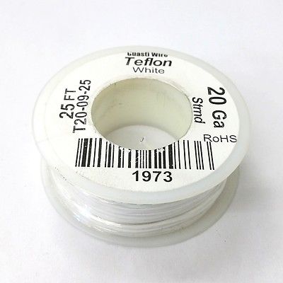White, Hookup Wire, 18 AWG, Mil-spec Wire, Teflon PTFE Insulated