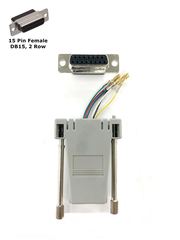 AD-15FT6-G1, DB15 Female to RJ11 6C (RJ12) Jack Adapter with 1 Piece GREY Hood