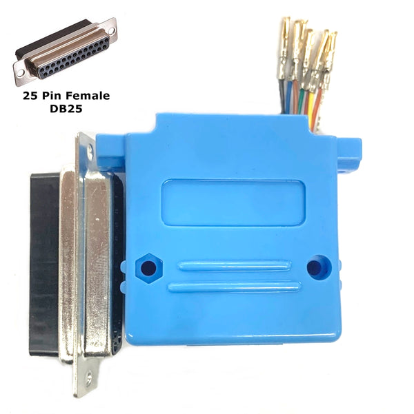 AD-25FT6-B2, DB25 Female to RJ11 6C (RJ12) Jack Adapter with 2 Piece BLUE Hood