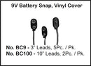 Philmore BC9 9V Battery Snap, Vinyl Cover with 3 Inch (3") Wire Leads - 5 Pack