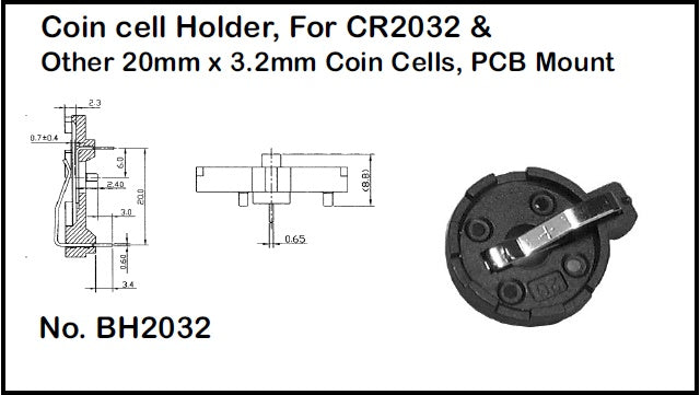Philmore BH2032 Coin Cell Battery Holder for CR2032 20mm x 3.2mm Batteries