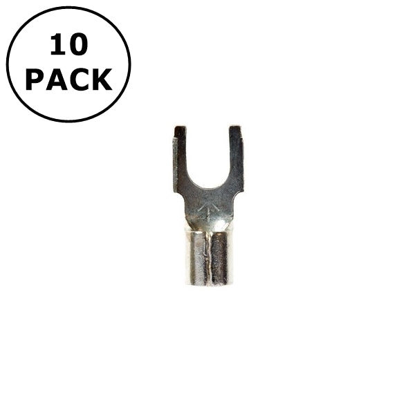 (1308) #10 Stud Non Insulated Block Fork Terminals for 22-18AWG Wire ~ 10 Pack