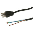 2-1/2 Foot Black 18AWG 3 Conductor SJTW Cord, NEMA 5-15P to Stripped Ends (C12)