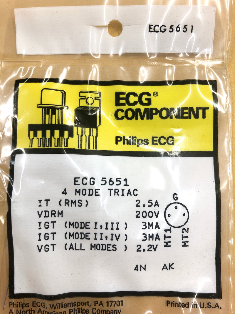 ECG5651, 200V @ 2.5A Silicon 4 Mode TRIAC ~ TO-5 (NTE5651)
