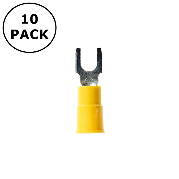(2649) #8 Stud Yellow Vinyl Insulated Block Fork Terminals 12-10AWG ~ 10 Pack