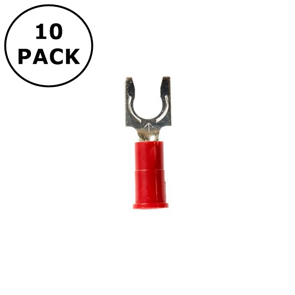 (2706) #8 Stud Red Vinyl Insulated Locking Fork Terminals 22-18AWG Wire 10 Pack