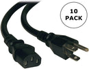 10 Pack of 6FT NEMA 5-15P to IEC 60320 C13 Power Cables ~ 18AWG 10A/1250W @ 125V