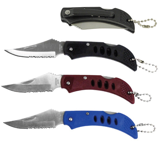5-1/4" Mini Lock Back Knife with Ball Keychain and Pocket Clip (Black, Blue or Red)
