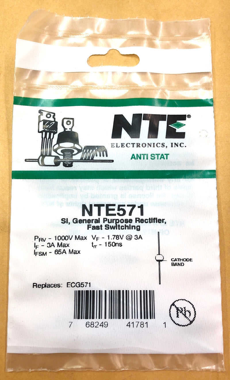 NTE571 Silicon Soft Recovery Controlled Avalanche Diode ~ 1KV @ 3A ~ (ECG571)