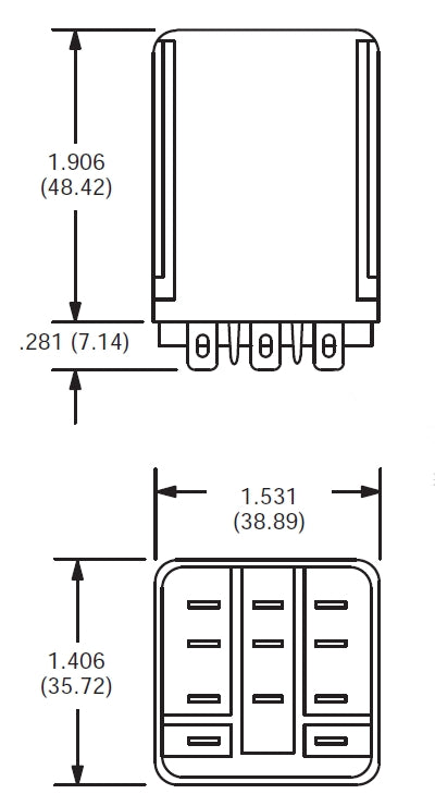 General Purpose Relay, 12V DC Coil Volts, Square, 11 Pin, 3PDT