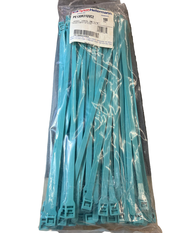 PE130R31UVC2, Hellerman 16 inch 175LB 100pk Teal Wire ties
