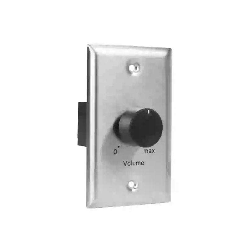 100LVC Lowell - 100W Mono Volume Control with 1-Gang Standard Stainless Steel Wall Plate & Black Knob