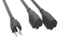 10W1-21214-Y, 14 Inch Splitter Power Cord NEMA 5-15P to 5-15R x 2 16AWG 13A@125V SJT