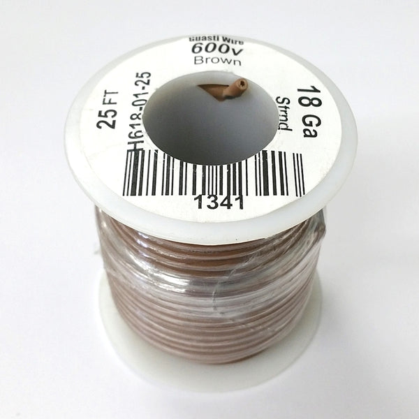 25' Roll 18AWG BROWN Stranded Appliance Grade 600 Volt Hook-Up Wire, UL1015 105C