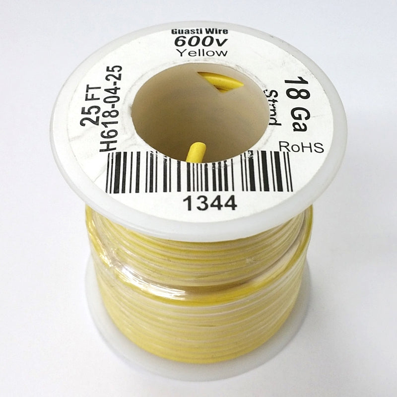 25' Roll 18AWG YELLOW Stranded Appliance Grade 600 Volt Hook-Up Wire UL1015 105C