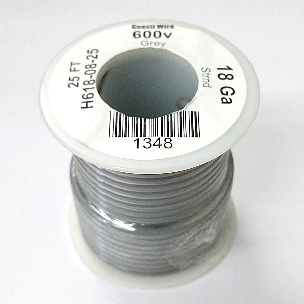 H618-08-25 25FT 18AWG GREY Stranded Appliance & Marine 600V Wire UL101 ...