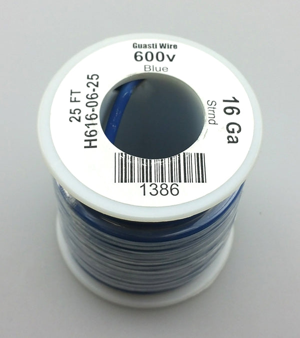 25' Roll 16AWG BLUE Stranded Appliance Grade 600 Volt Hook-Up Wire, UL1015 105C