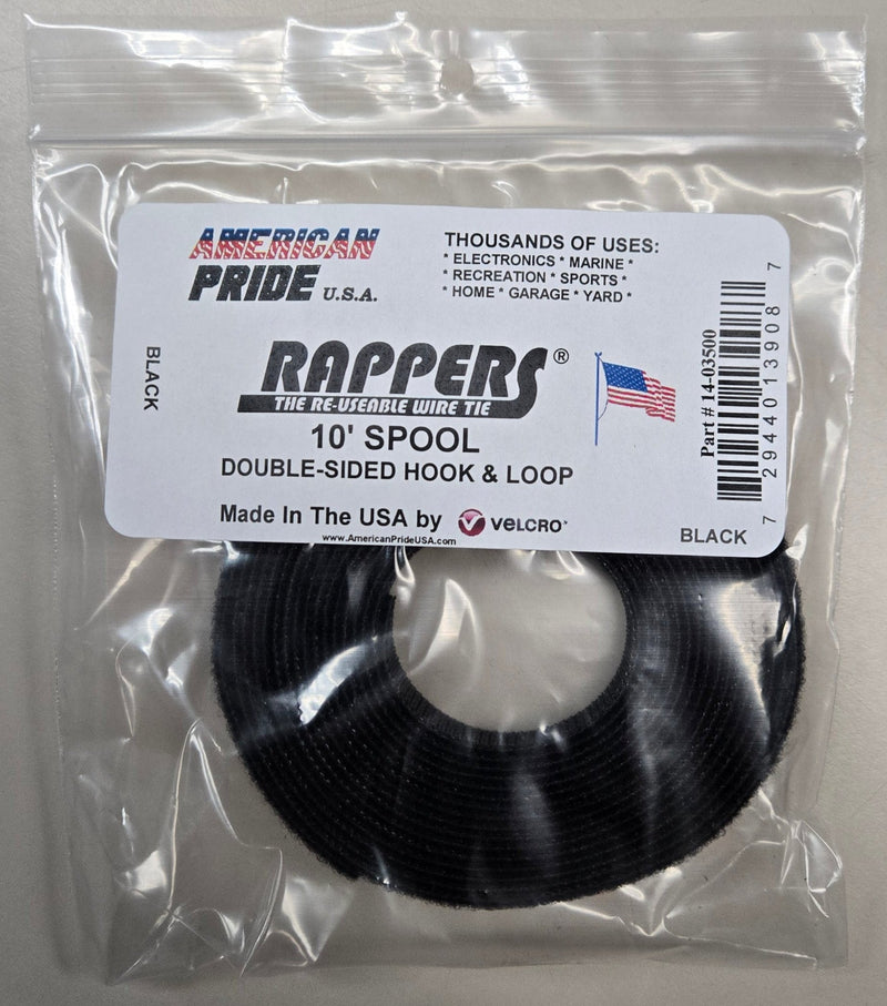 American Pride 14-03500 - 10'L X 1/2"W Spool Rappers Hook & Loop, Black