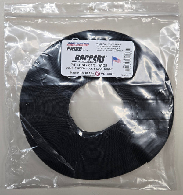 American Pride 14-04000 - 75'L X 1/2"W Spool Rappers Hook & Loop, Black