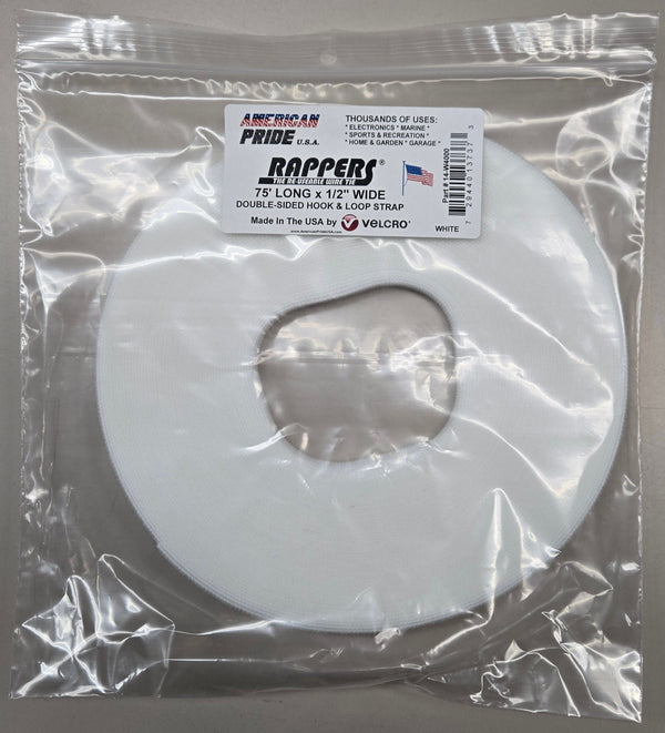 American Pride 14-W4000 - 75'L X 1/2"W Spool Rappers Hook & Loop, White