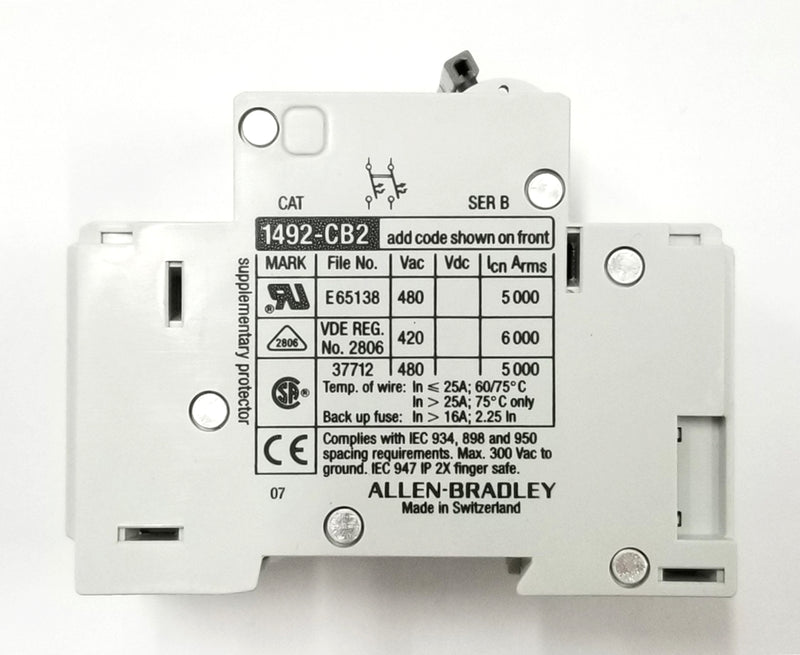 1492-CB2H010, Allen Bradley 1A @ 480V 2 Pole DIN Rail Mount Circuit Breaker