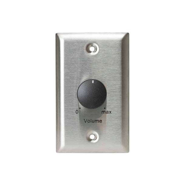 25LVC Lowell - 25W Mono Volume Control with 1-Gang Standard Stainless Steel Wall Plate & Black Knob