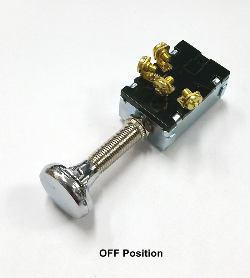 30-17408, SP3T 30A 12V DC, OFF-ON-ON Auto or Marine Push-Pull Headlight Switch