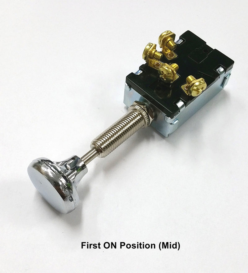 30-17408, SP3T 30A 12V DC, OFF-ON-ON Auto or Marine Push-Pull Headlight Switch