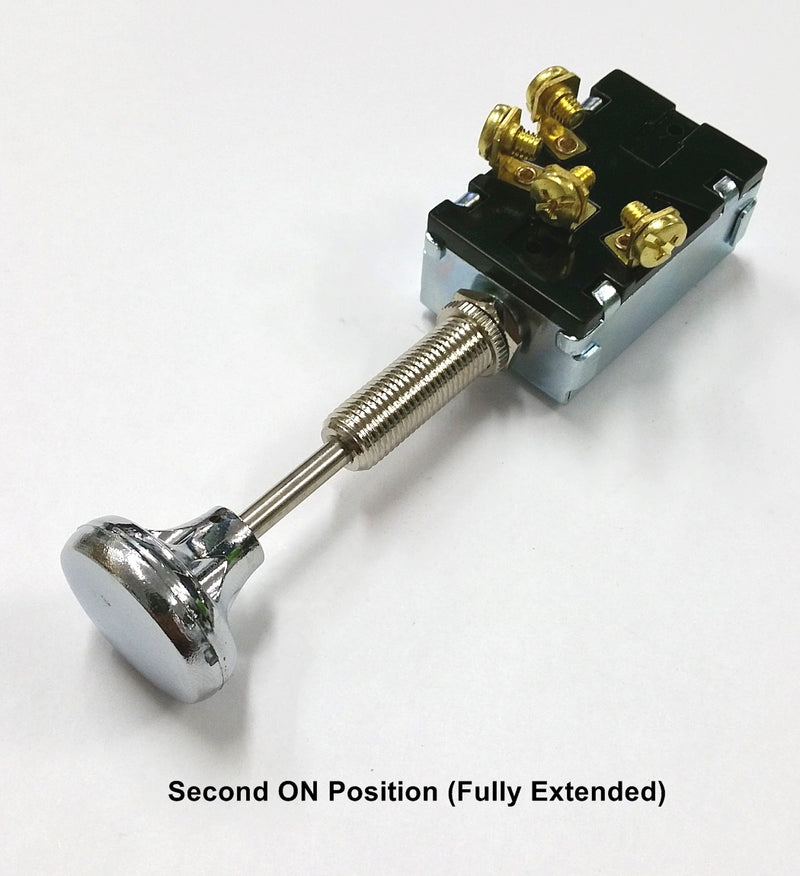 30-17408, SP3T 30A 12V DC, OFF-ON-ON Auto or Marine Push-Pull Headlight Switch